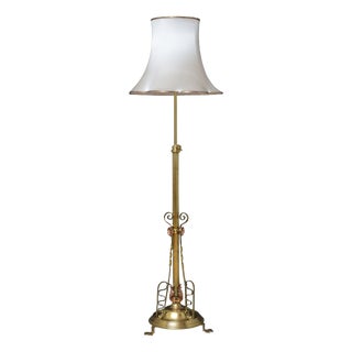 Art Nouveau Height Adjustable Standard Lamp in Brass and Copper, 1900 For Sale