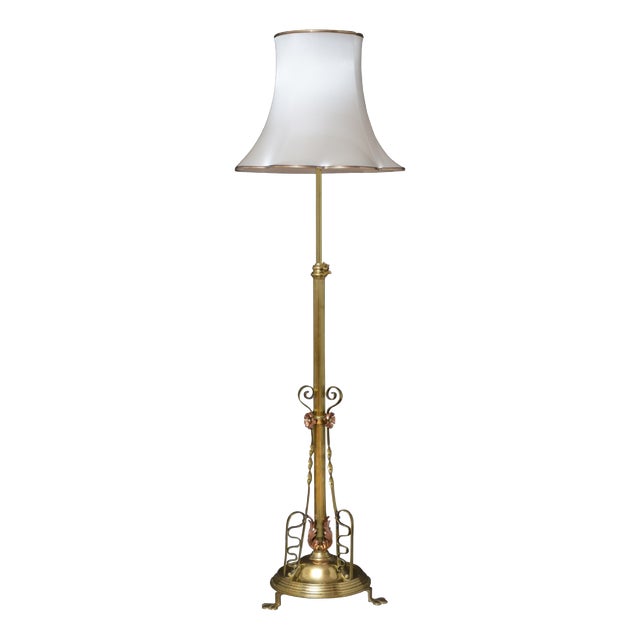 Art Nouveau Height Adjustable Standard Lamp in Brass and Copper, 1900 For Sale