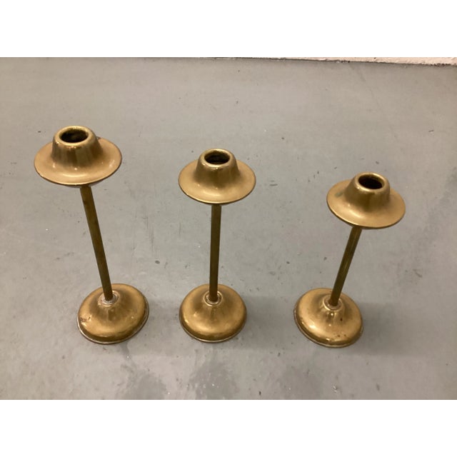 Modern Brass Candlesticks - Set of 3, Denmark, 1960s For Sale - Image 4 of 6