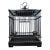 Vintage Chinese Ebony Wood Bird Cage With Brass Inlay and Porcelain Feeders For Sale