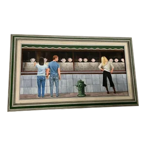 1990s “Greener Grass” Realist Figurative Oil Painting by Irv Rudley, Framed