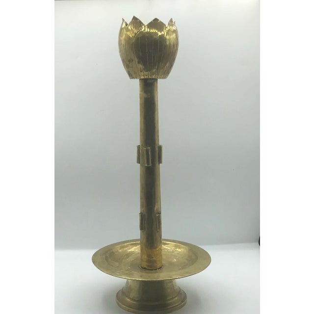 Vintage MCM Brass 9 Lotus Flower Candelabra For Sale - Image 4 of 10