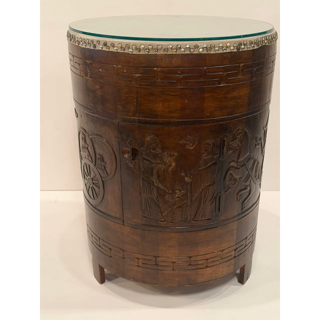 Carved Wood Drum End Tables -a Pair For Sale - Image 9 of 13