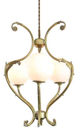 Antique Italian Brass and Opaline Chandelier