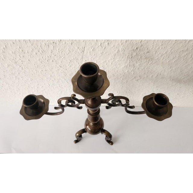 Brown Antique Three-Armed Candlestick in Bronze, 1960s For Sale - Image 8 of 18