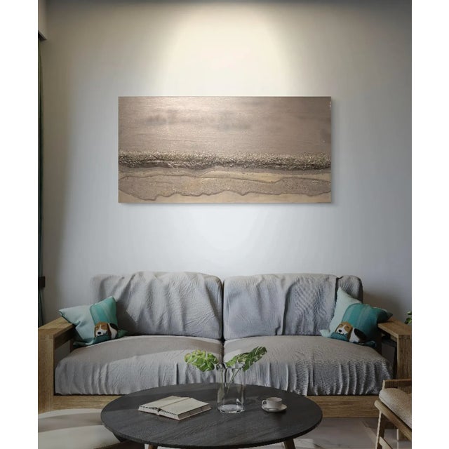 Abstract Resin Wall Art: Silver Wave With Crushed Glass - Modern Decor (48"x24") For Sale - Image 4 of 8