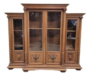 Antique French Victorian Eastlake Style Carved Display Cabinet