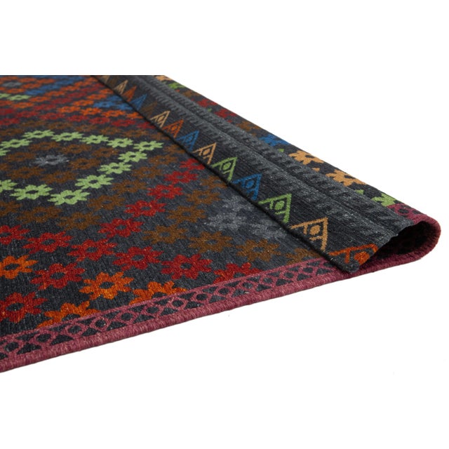Modern Modern Soumak Wool Rug Handmade Multicolor With Geometric Designed For Sale - Image 3 of 10
