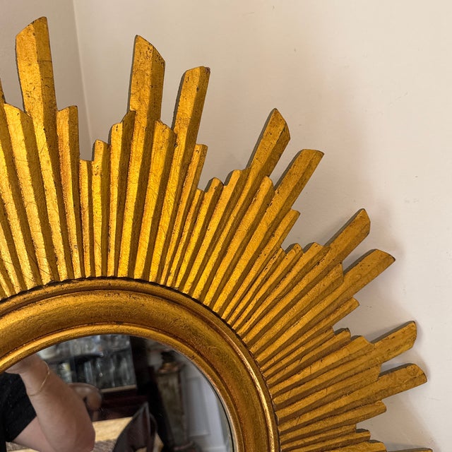 1980s Vintage Gilded Gold Sunburst Wall Mirror For Sale - Image 5 of 9