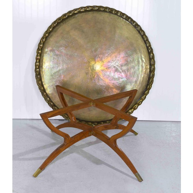 Mid Century Hammered Brass Tray Folding Coffee Table For Sale - Image 4 of 11