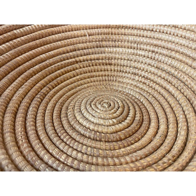 Late 20th Century Late 20th Century Handwoven Coiled Rattan Shallow Basket Bowl Natural Fiber Boho & Coastal Decor For Sale - Image 5 of 9