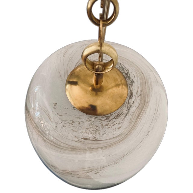 Italian Handblown Faux Alabaster Glass Pendant With Brass Chain and Fittings For Sale - Image 9 of 18