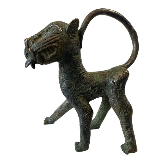 Vintage Benin Leopard Bronze Nigeria African 5.75" H For Sale