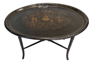 Antique Late 1800s English Chinoiserie Paper Mache Tray Table
