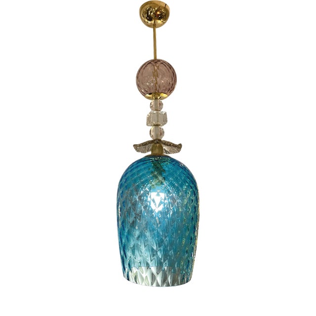Blue and Pink Murano Glass Cup Lamp, 1960s For Sale