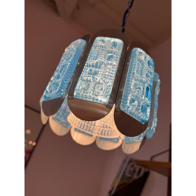Hanging Lamp Blue Silver by Vitrika For Sale - Image 3 of 11