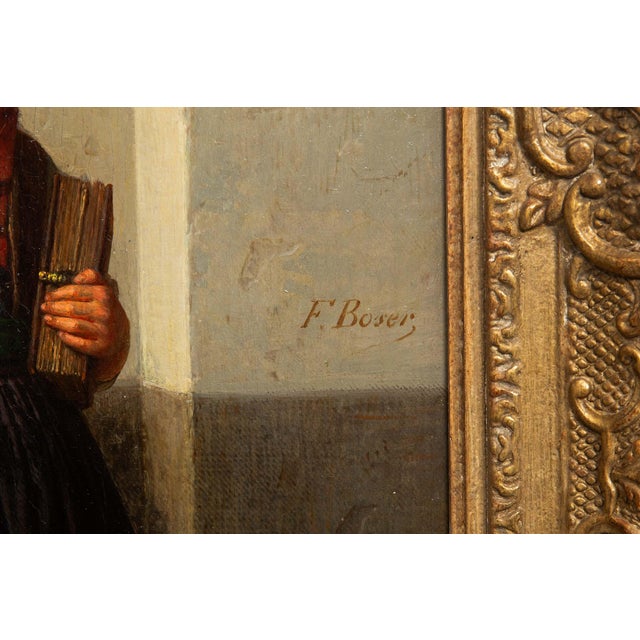 Rare German Antique Painting “After Church” by Karl Friedrich Boser Circa 1860 For Sale - Image 14 of 18