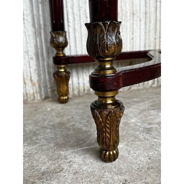 French Console Napoleon III Style Mahogany and Brass With Porcelain Plaques For Sale - Image 12 of 13
