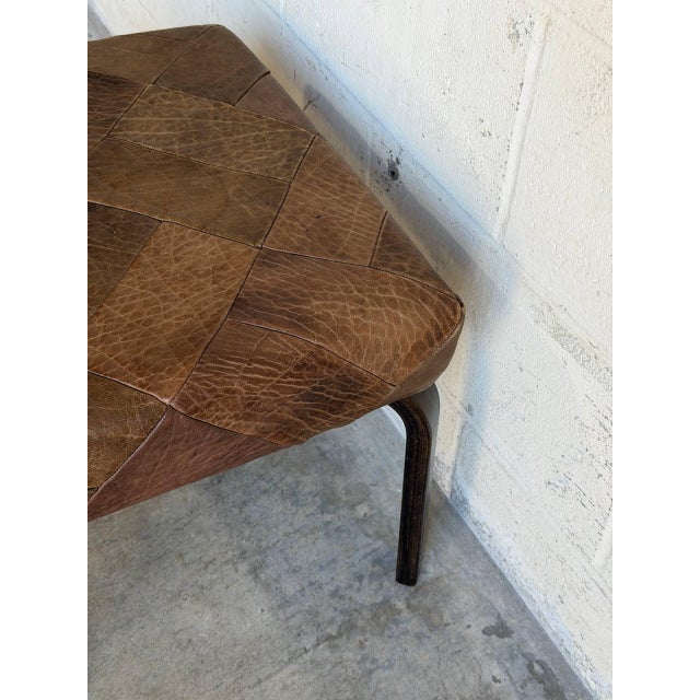 Brown Brown Leather Patchwork Square Ottoman Danish Mid-Century Modern 1970s For Sale - Image 8 of 10