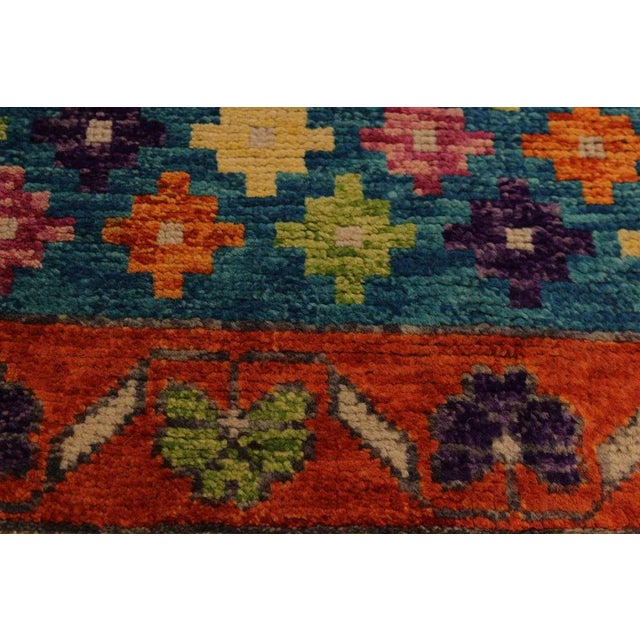 1990s Shabby Chic Balouchi Teal/Orange Wool Rug - 4'10 X 6'11 For Sale In New York - Image 6 of 8