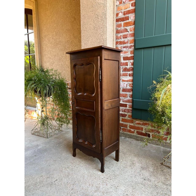 Petite Vintage French Provincial Armoire Cabinet Louis XV Linen Cupboard C1940 For Sale - Image 14 of 18
