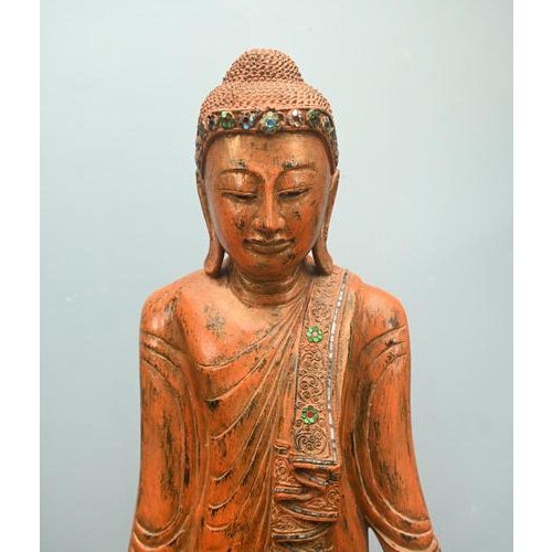 Carved Standing Burmese Buddha Statue For Sale - Image 5 of 18