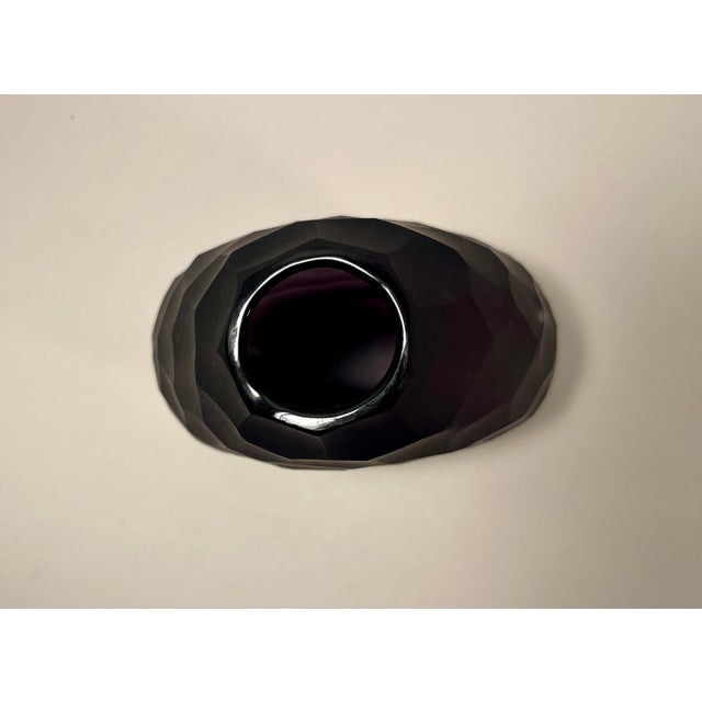 1970s Vintage Murano Italy Dark Purple Hand Blown Faceted Art Glass Vase For Sale - Image 5 of 8