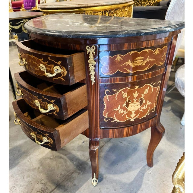 French Bedside Table Louis XV Style Marquetry For Sale - Image 3 of 7