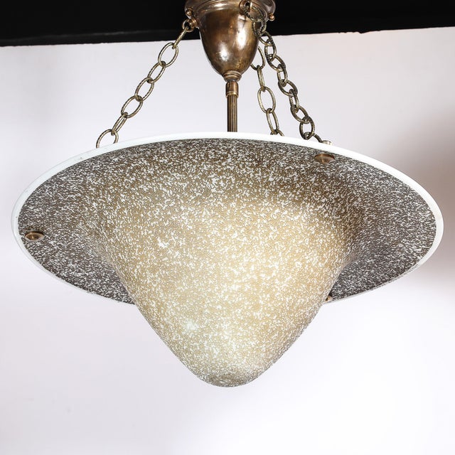 Art Deco Basin Form Acid Etched Green Gold & White Glass Pendant Signed Daum For Sale - Image 15 of 16