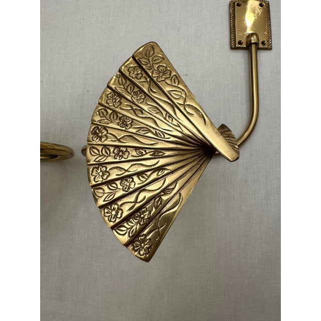Brass Pair of Hollywood Regency Solid Brass Curtain Tiebacks For Sale - Image 8 of 9