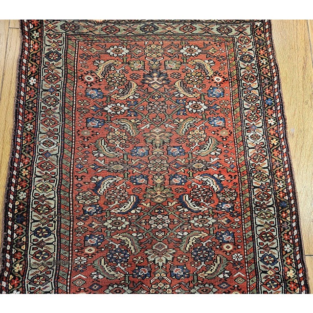 19th Century Persian Farahan Wide Runner, Hand-Knotted Wool, Allover Herati Geometric Pattern, Red & Green, 4x14 For Sale - Image 9 of 16