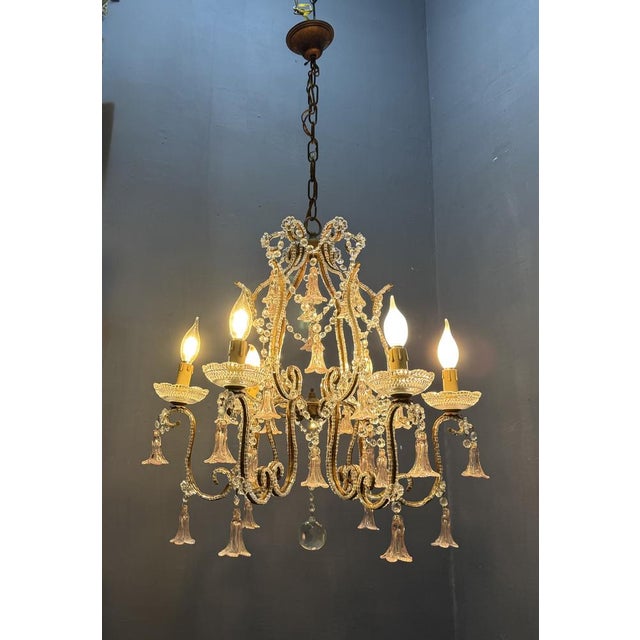 1960s Pink Murano Glass Flower Chandelier, 1960s For Sale - Image 5 of 15