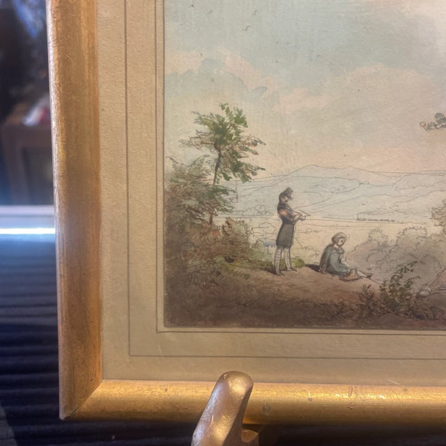 1949 Antique German Landscape With Figures Watercolor by Casper Scheuren For Sale - Image 4 of 12