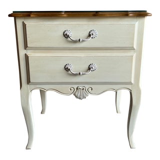 Charming Early 21st Ethan Allen French Country 2 Drawer Nightstand With Protective Glass Top For Sale