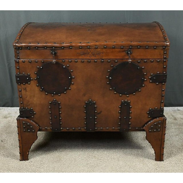 Vintage Studded Leather Trunk, 1950 For Sale - Image 4 of 18