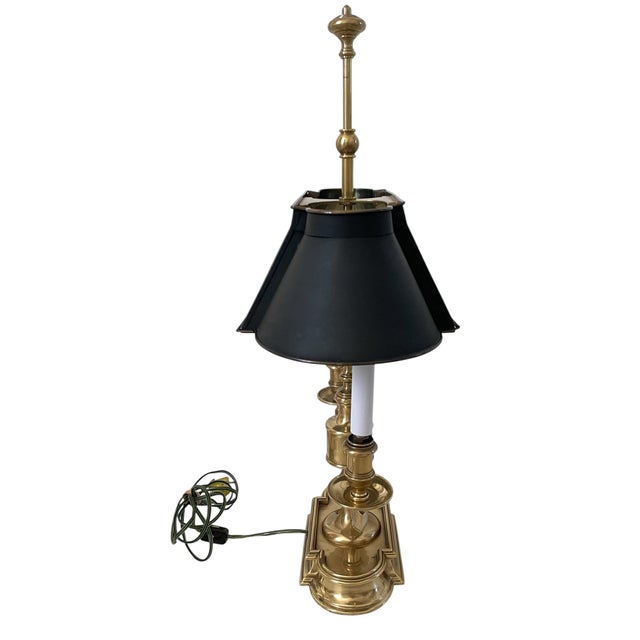 Frederick Cooper Vintage French Bouillotte Lamp Frederick Cooper Brass Tole Metal Black For Sale - Image 4 of 9