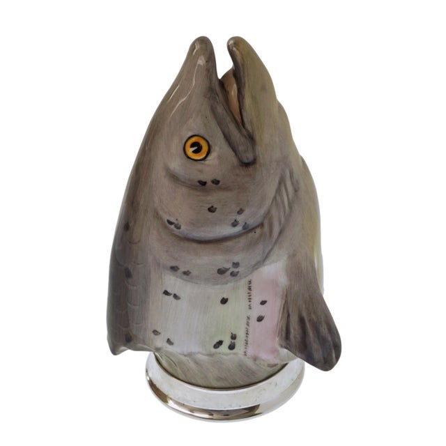 English English Trout Head Stirrup Cup Porcelain Silverplate Rim Stoke-on-Trent Staffordshire England 20th Century For Sale - Image 3 of 6