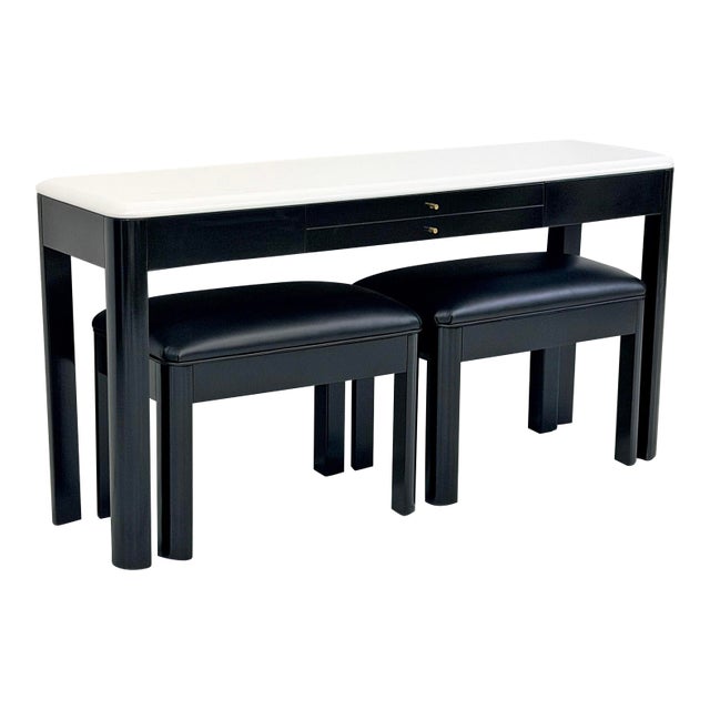Art Deco Console With Matching Leather Benches, C. 1950's For Sale