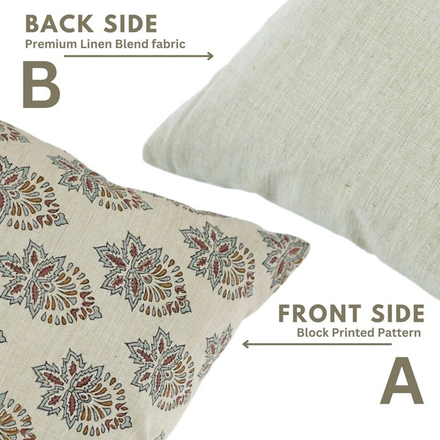 Fabdivine Linen Blend Decorative Throw Floral Pillow Cover, Samrat- 18x18 Inch For Sale - Image 4 of 5