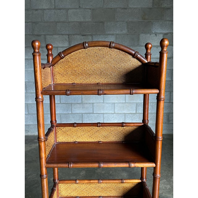 1990s British Colonial Faux Bamboo and Rattan Freestanding Shelves or Etageres- A Pair For Sale In Philadelphia - Image 6 of 12