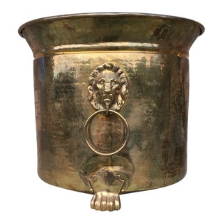 XL Vintage Regency Solid Brass Planter W/ Lions Head & Feet For Sale