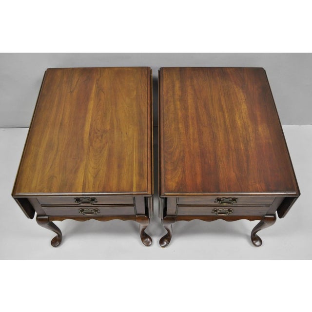 Queen Anne Vintage Pennsylvania House Cherry Wood Drop Leaf Pembroke End Tables - A Pair For Sale - Image 3 of 18
