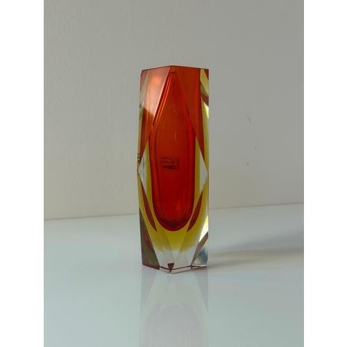 2000 - 2009 Red and Yellow Murano Glass Block Vase from Vetreria Artistica Oball For Sale - Image 5 of 11