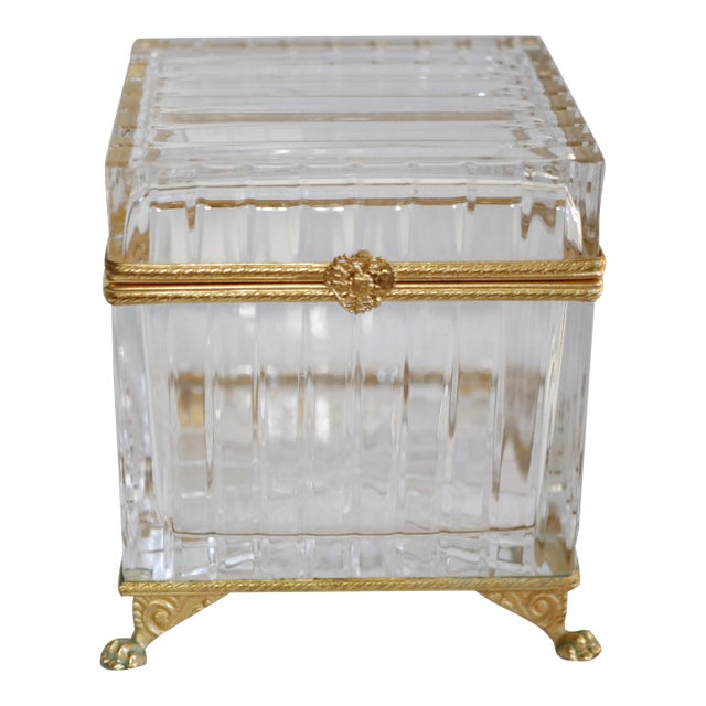 Mid-Century Fabergé Crested 24k Gold Crystal Clawfoot Baccarat Box, Signed by Tatiana Fabergé For Sale