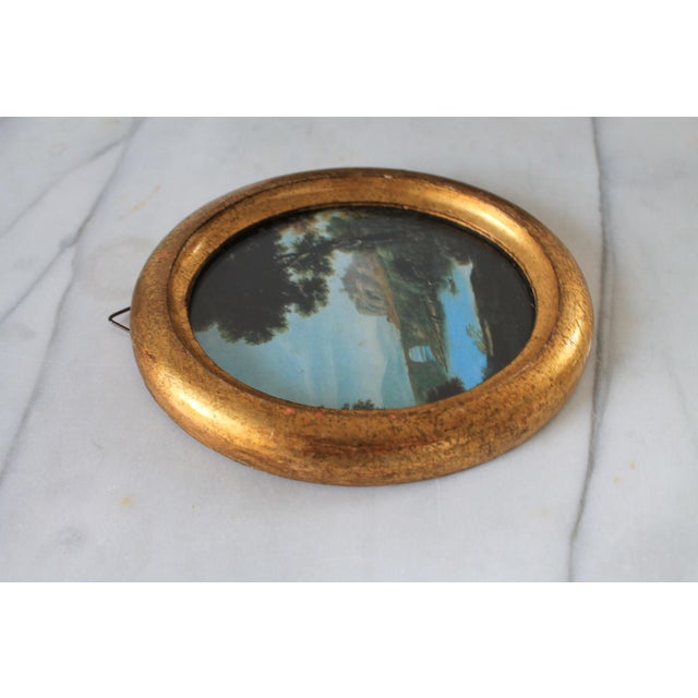 Wood Vintage Italian Oval Framed Landscape Wall Hanging For Sale - Image 7 of 8