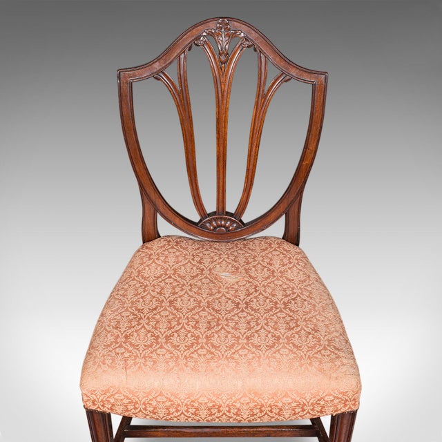 Brown Pair of Antique Hepplewhite Side Chairs, English, Fruitwood, Hall Seat, Georgian For Sale - Image 8 of 12