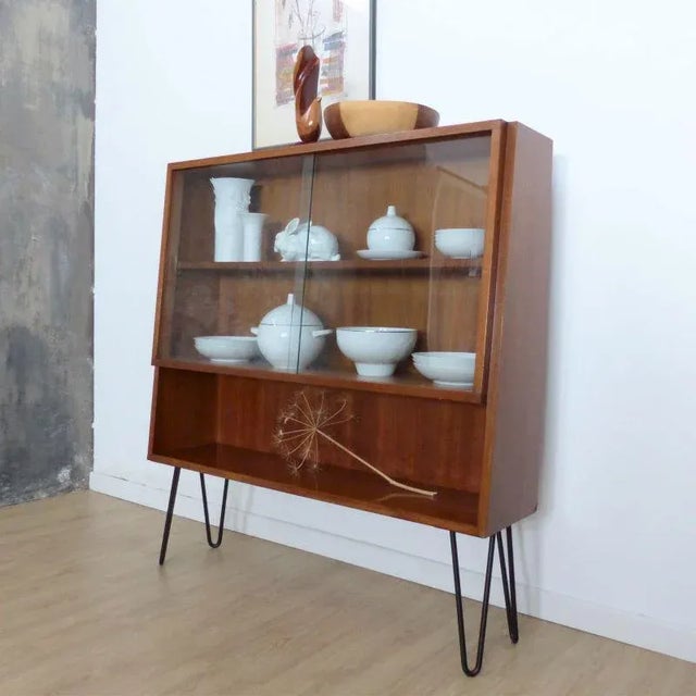 Wood Vintage Showcase Cabinet with Shelf and Glass Sliding Doors For Sale - Image 7 of 11