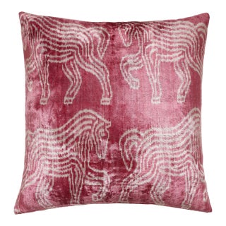 Pink Zebra Silk Velvet Pillow 20x20 | Handmade Designer Accent Cushion For Sale