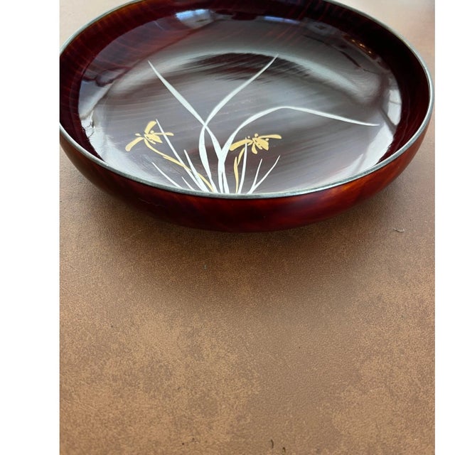1960s Zohiko Kyoto 9" Japanese Lacquerware Maki-e Orchid Wood Tray Showa For Sale In San Francisco - Image 6 of 8