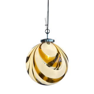 Mid-Century Italian Amber and White Swirl Murano Glass Pendant with Chrome Suspension attributed to Mazzega, 1970s For Sale